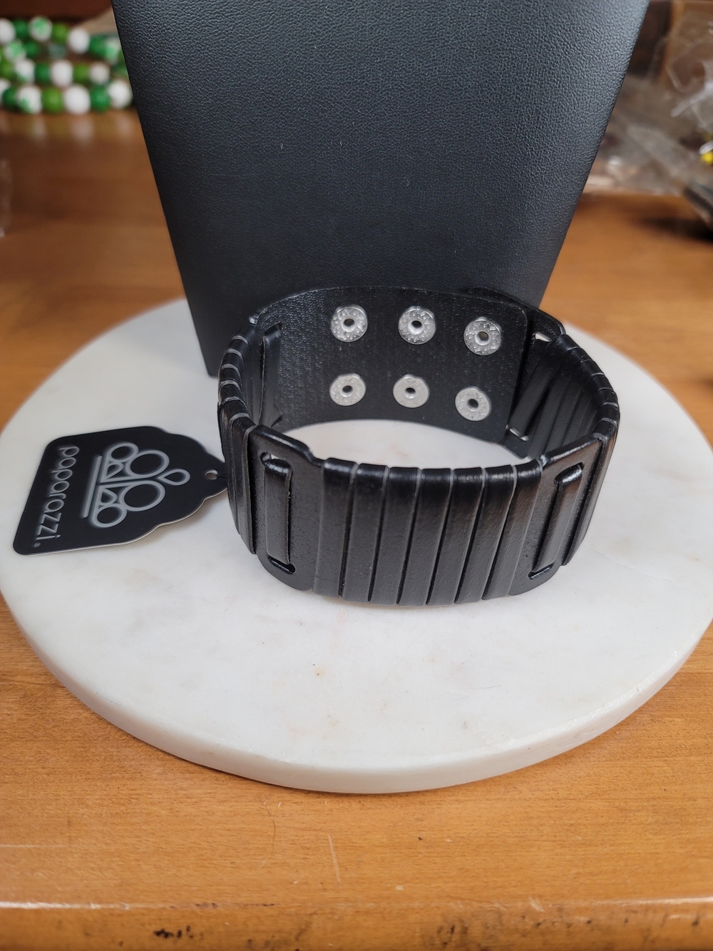 paparazzi Men's Black Ribbed Snap-Closure Leather Bracelet